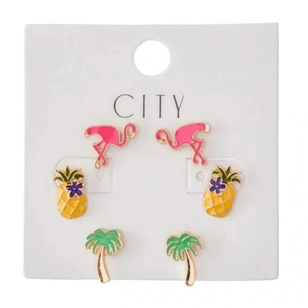 Summer Time Enamel Coated Stud Earring Set